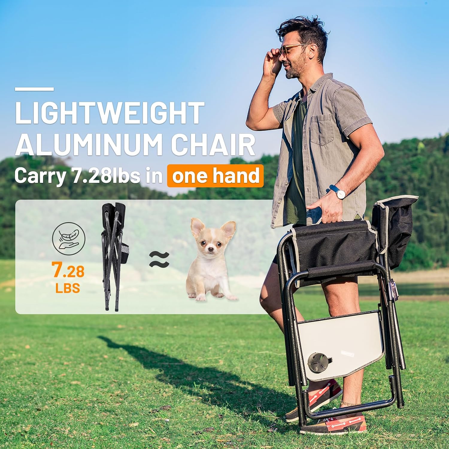 Aluminum Oversized Camping Chair, Support 400lbs | Lightweight Directors Chair Foldable with Side Table Detachable