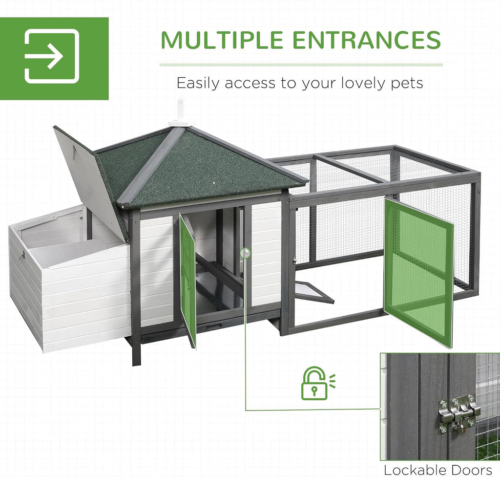 77" Wooden Chicken Coop with Nesting Box, Cute Outdoor Hen House with Removable Tray, Ramp Run