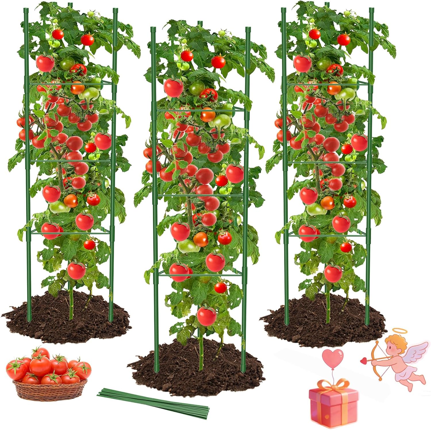 3 Pack Tomato Cages for Garden, 51in*13in Adjustable Tomatoes Plant Stakes Support Cages Trellis, Garden Trellis for