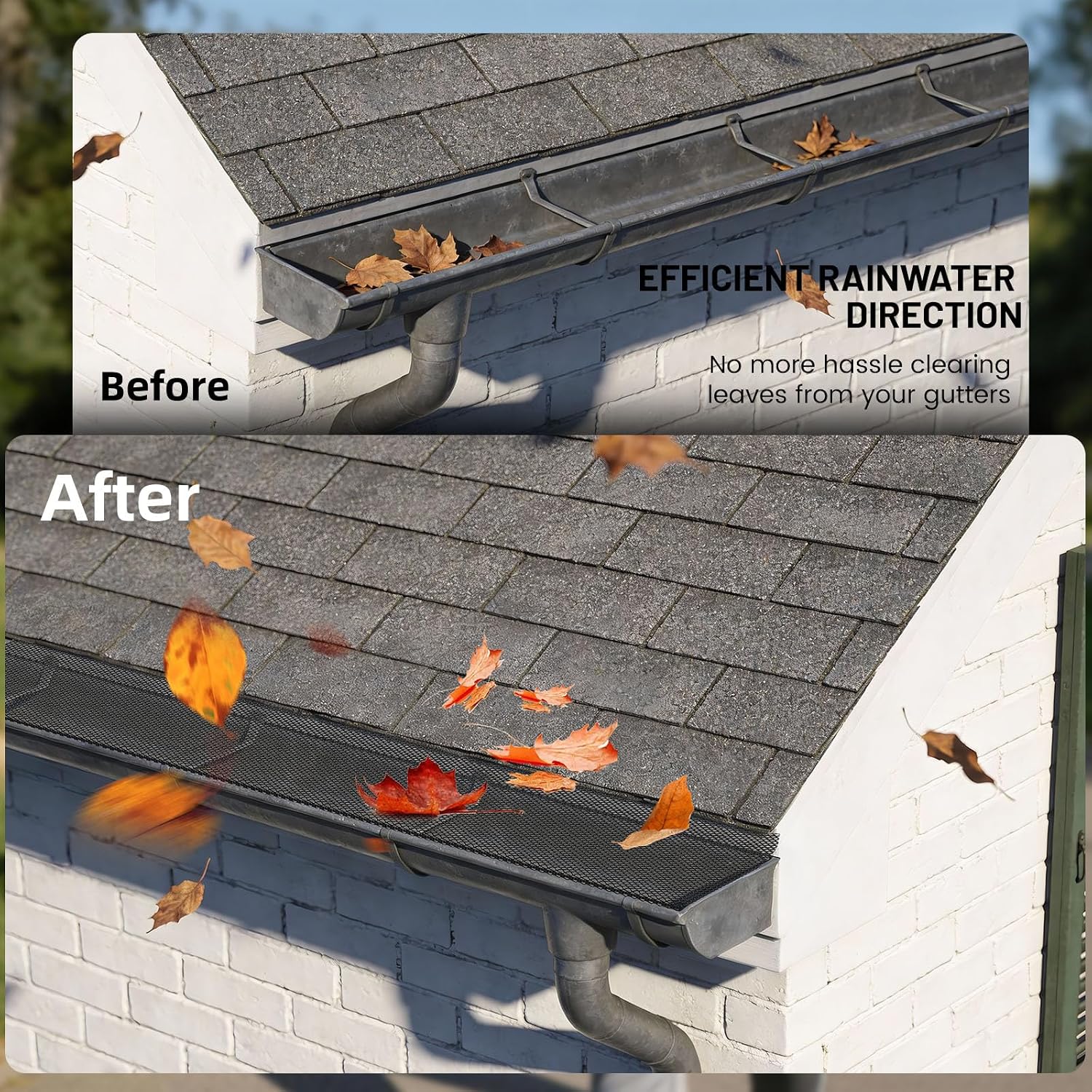 120 ft Gutter Leaf Guard (40 Pack) - Fits 4/5/6 Inch K Style Gutters - 6 Inch Black Coated Steel Mesh - Snap In Rain