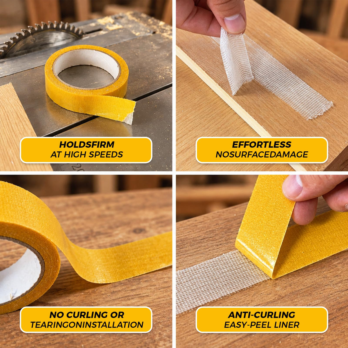 Double Sided Woodworking Tape, 1 in x 108 ft Each, 3 Rolls Strong Hold