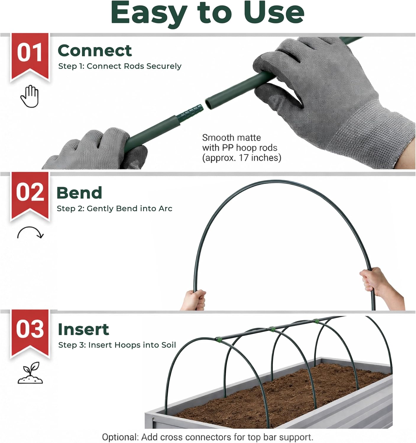 Garden Hoops for Raised Beds Greenhouse Hoops, DIY Kit for Row Cover Garden Netting, All Season Plant Protection, 24 Pcs