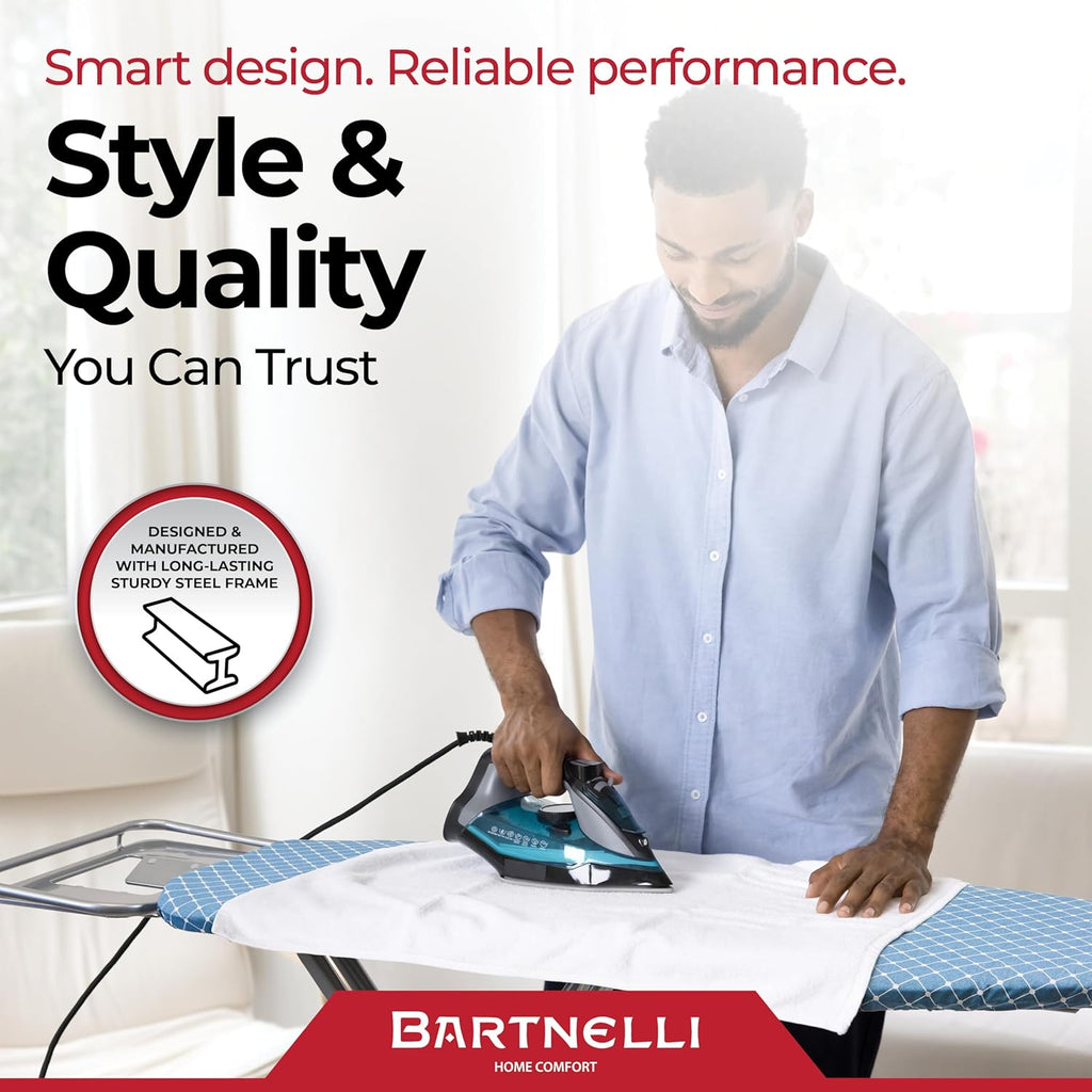 Premium Full-Size Ironing Board 45x15 Inch Large Surface, Integrated Upgraded Iron Rest with Hanger Rack, Height