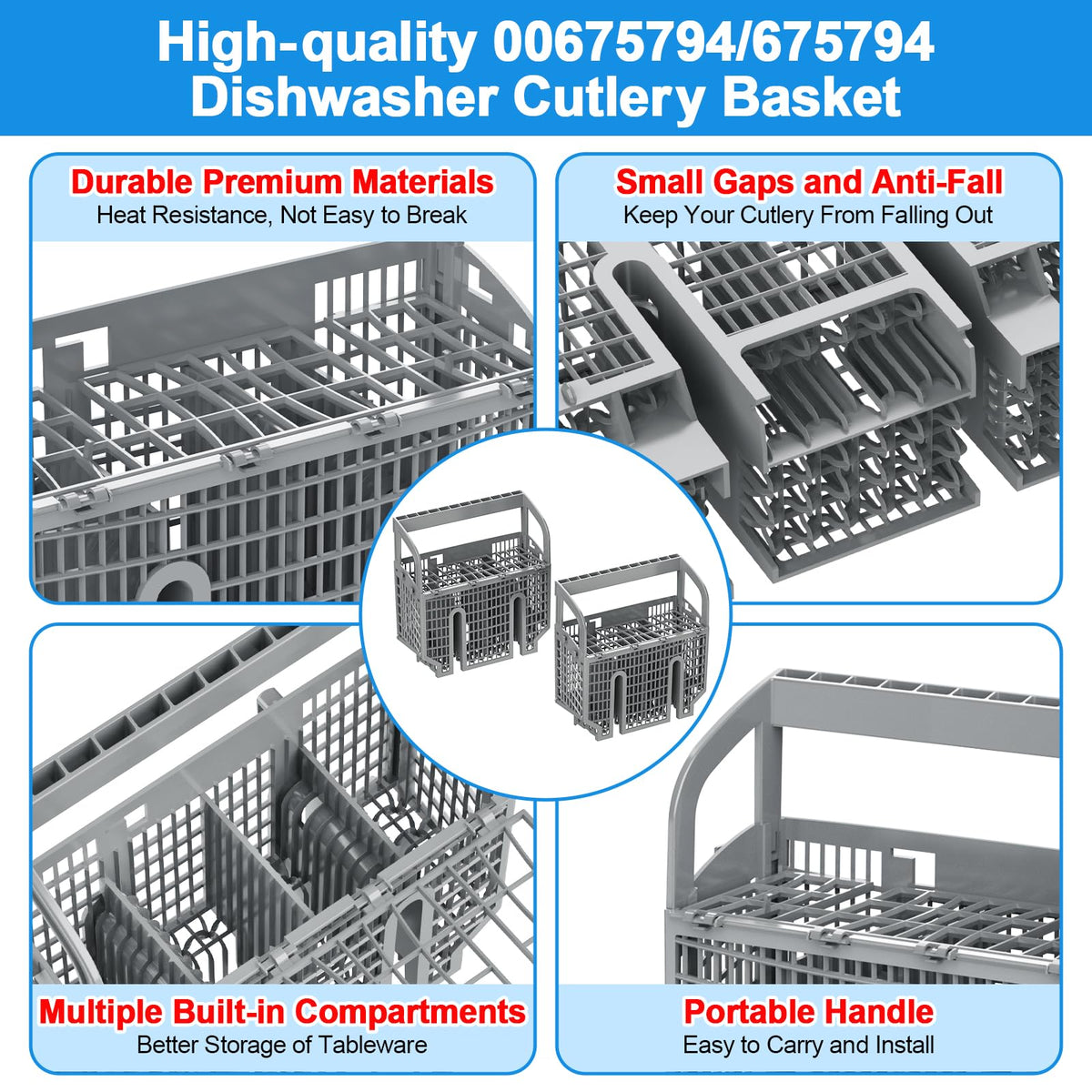 00675794 Cutlery Basket For Bosch Dishwasher Silverware Basket 675794,Gray