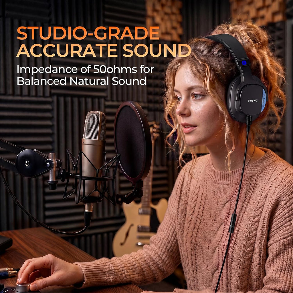 HD01 Studio Headphones Wired, Hi-Res Over Ear Headphones with 1/4 inch to 3.5mm Adapter, Lightweight Closed Back