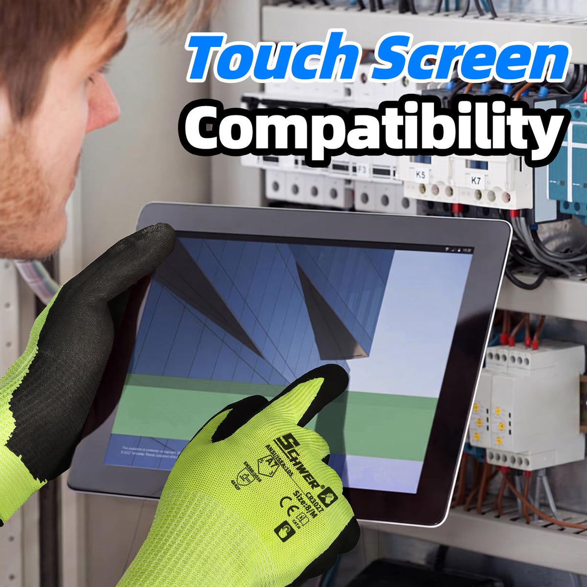 12 Pairs A7 Cut Resistant Work Gloves, Touchscreen, CR3027, L