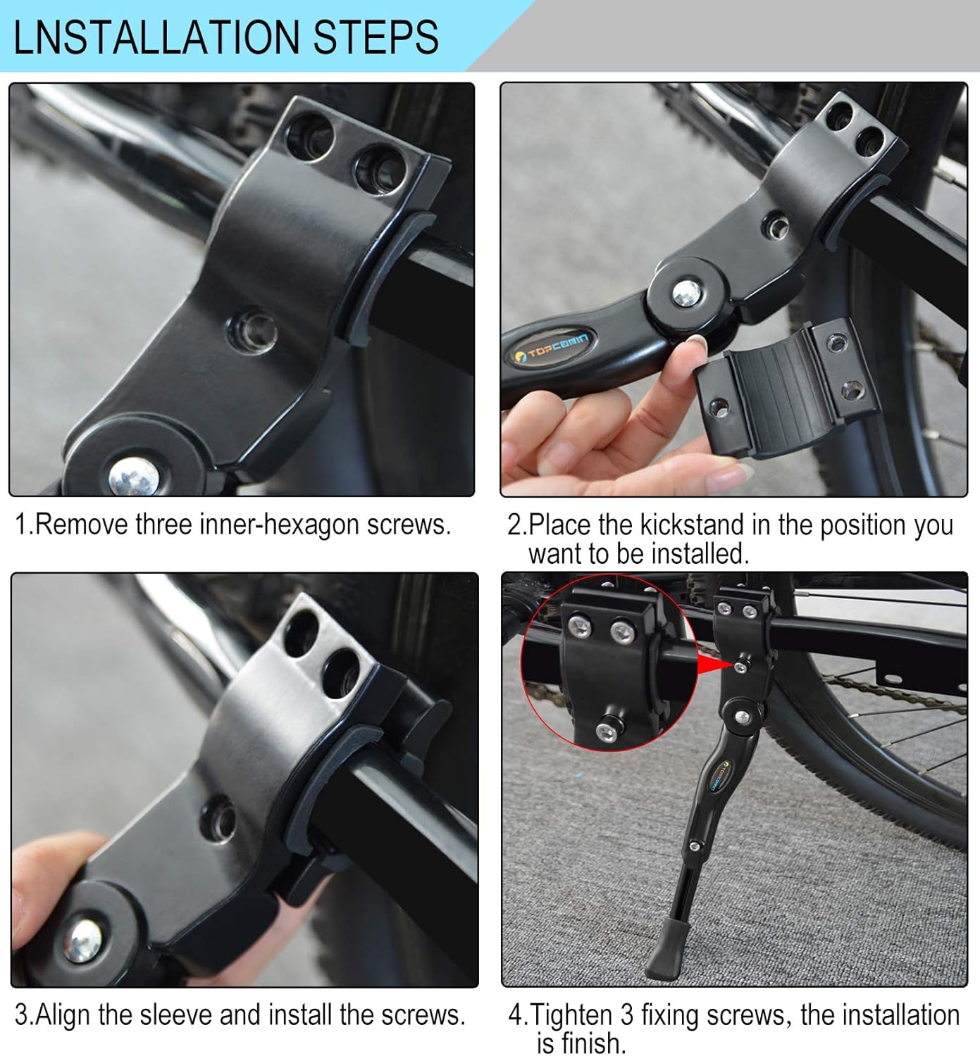 Bike Kickstand Adjustable Aluminium Alloy Bicycle Kickstand Bike Side Kickstand Fit for 22" 24" 26" 28" Mountain Bike