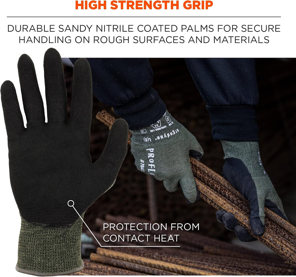 ProFlex 7042 Cut Resistant Work Gloves, ANSI A4, Contact Heat Resistant, Sandy Nitrile Coated Palms, 18g Aramid