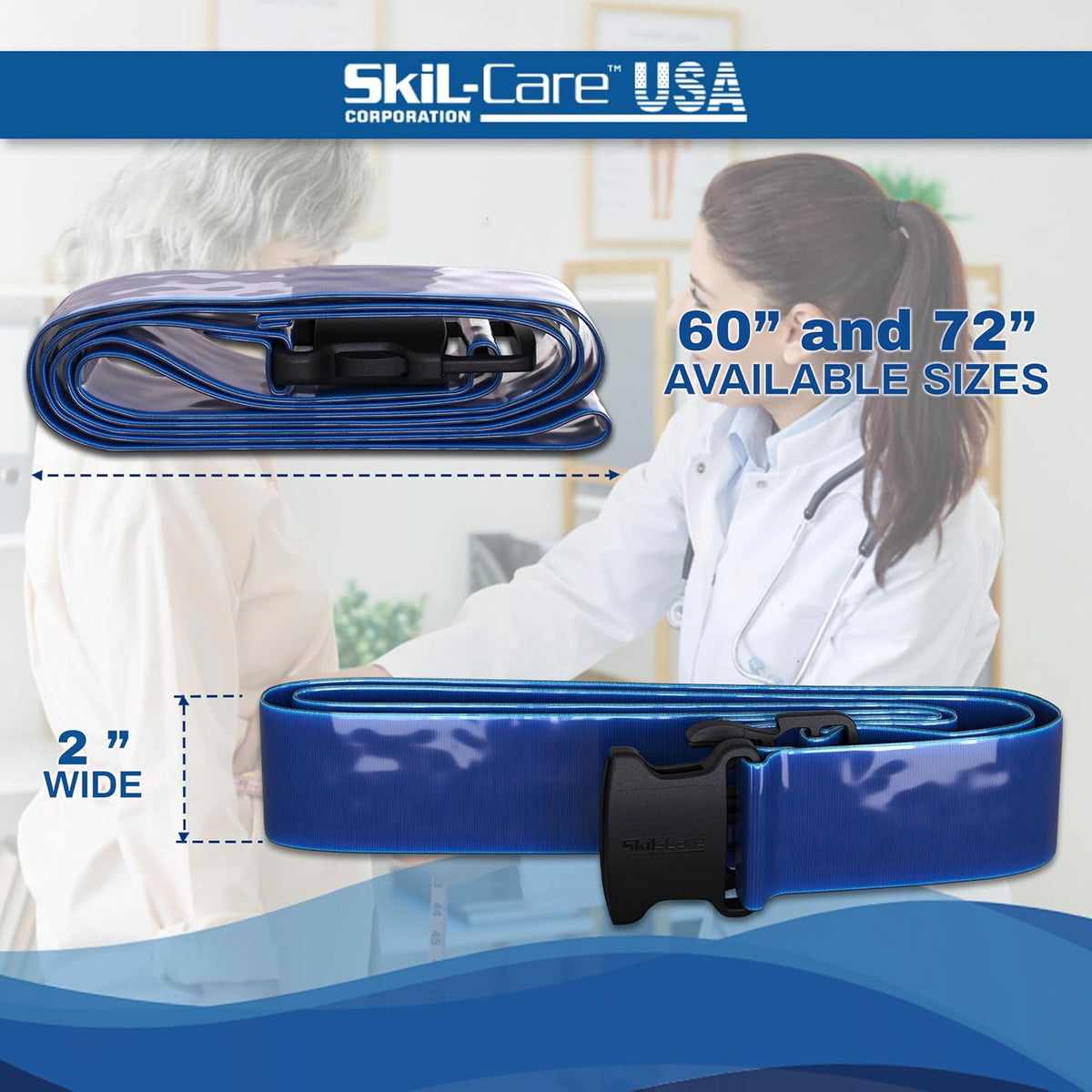 Skil-Care BioShield Gait Belt, Blue, 72"L, Liquid-Proof, Delrin Buckle