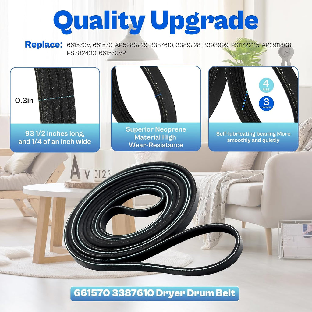 Upgraded 4392067 Dryer Repair Maintenance Kit,WPW10314173 Drum Rollers, 661570V Drum Belt, W10837240 & 279640 Idler
