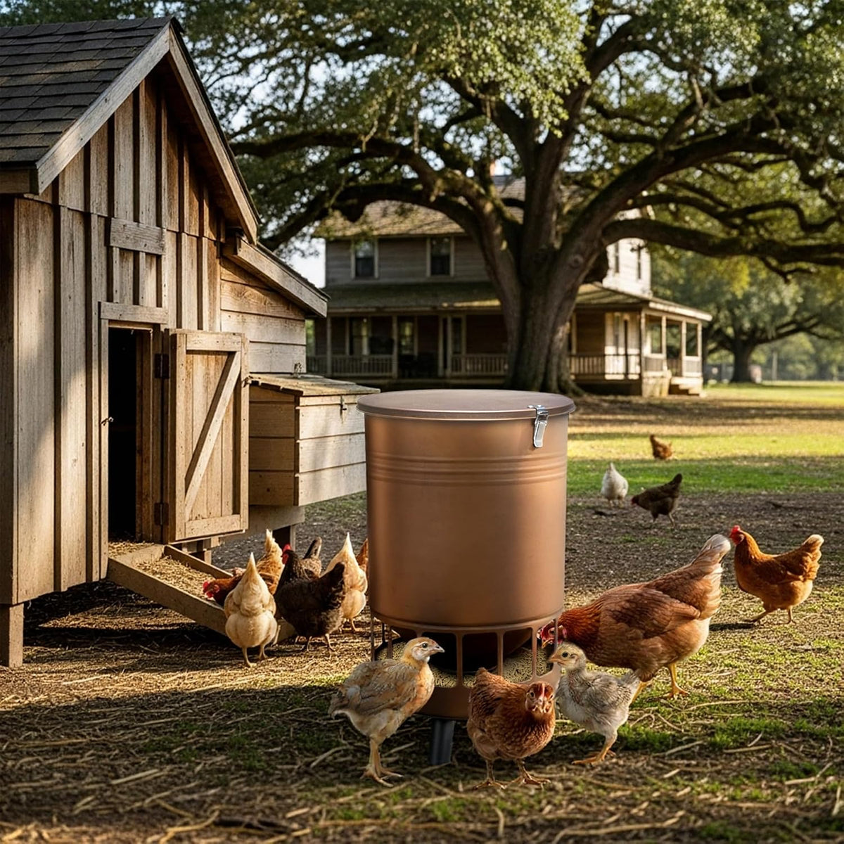 Solution4Patio 50LB No-Waste Chicken Feeder, Brown