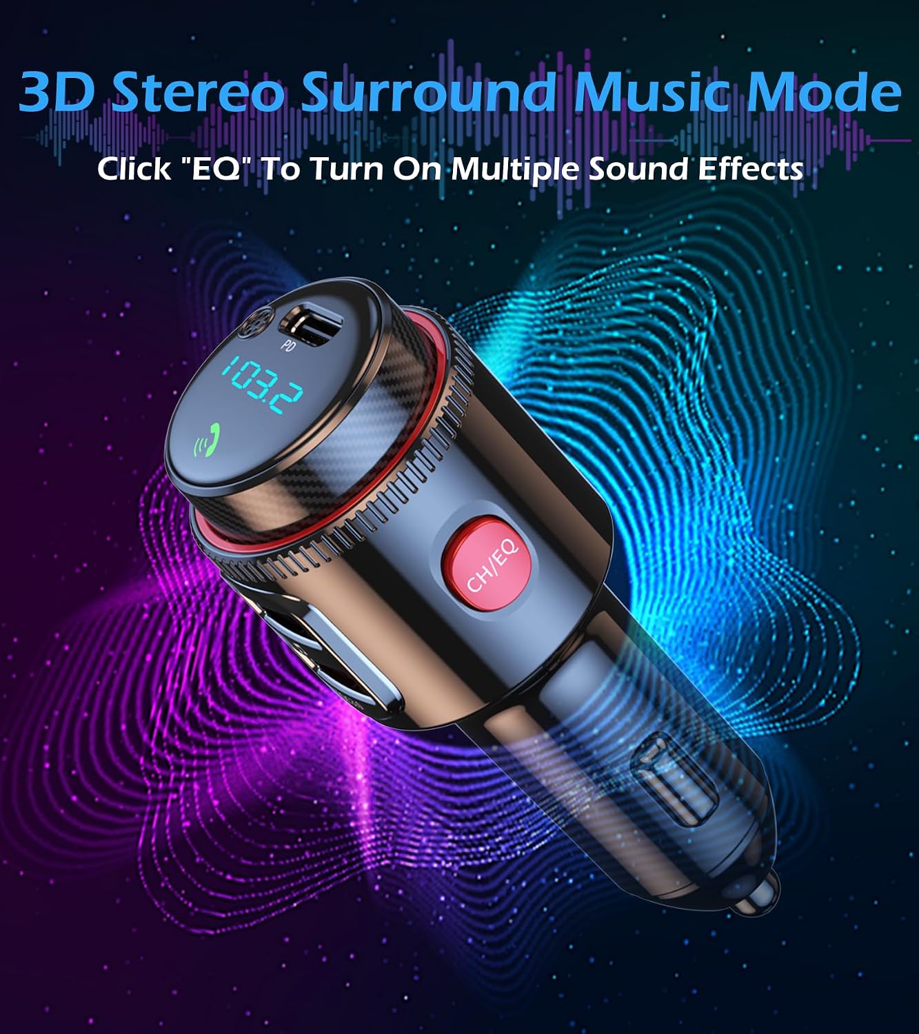 Bluetooth Car Adapter,HiFi FM Transmitter,48W Charger,Siri Assistant | Wireless 5.4 Radio Adapter with Fast