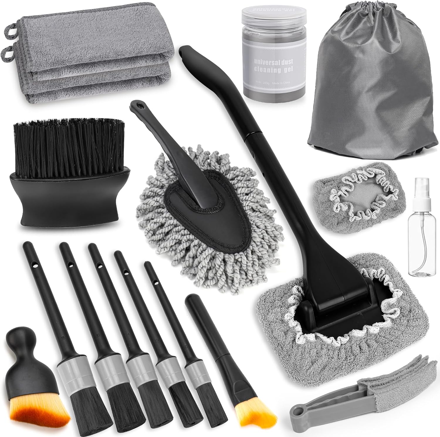 Windshield Cleaner Tool, 18Pcs Car Interior Detailing Brush Set, Inside Windshield Cleaning Kit with 200g Cleaning