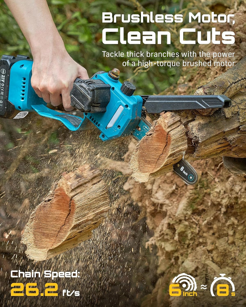 2-in-1 Cordless Pole Saws & Mini Chainsaw 6 Inch for Tree Trimming | 2 x 4000mAh Batteries, Handheld Cutter with 10FT