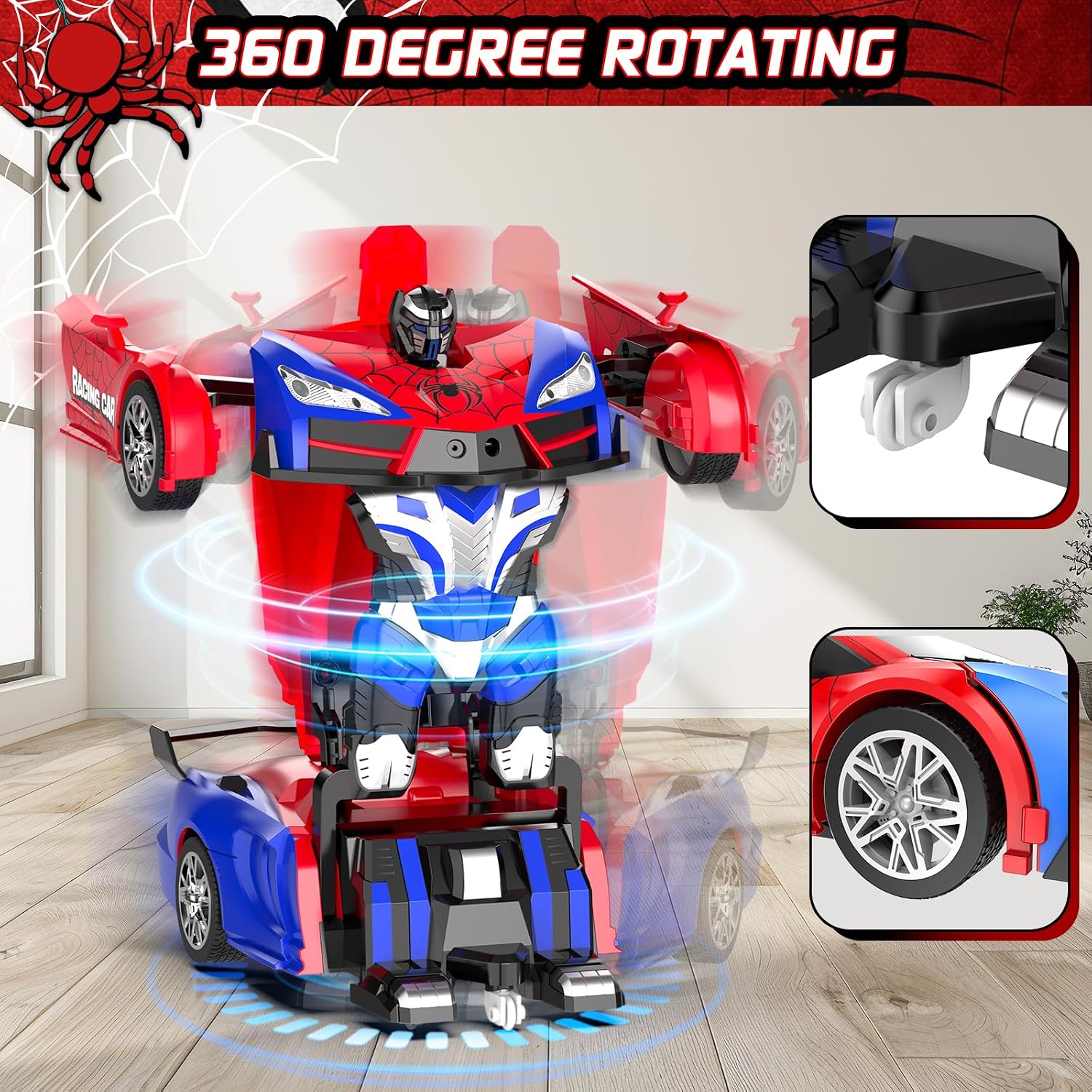 Remote Control Car with One Button Transformation, RC Cars Transforming into Robot, 2.4Ghz 360 Degree Rotation Police