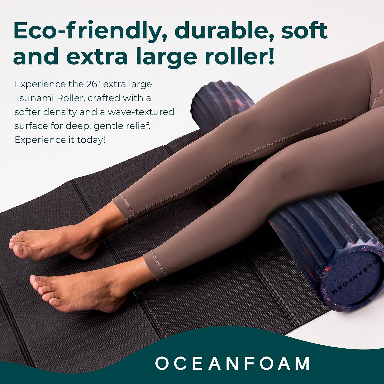 Tsunami Roller (Dark Navy, Red & Natural Marbled) - Extra-Large, 26" x 5.9" - Soft, Textured Foam Roller for Physical