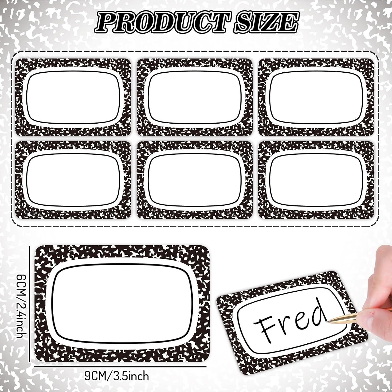 180 Pcs Composition Notebook Name Tag Stickers Self-Adhesive Nameplate Decal Black and White Blank Name Label for