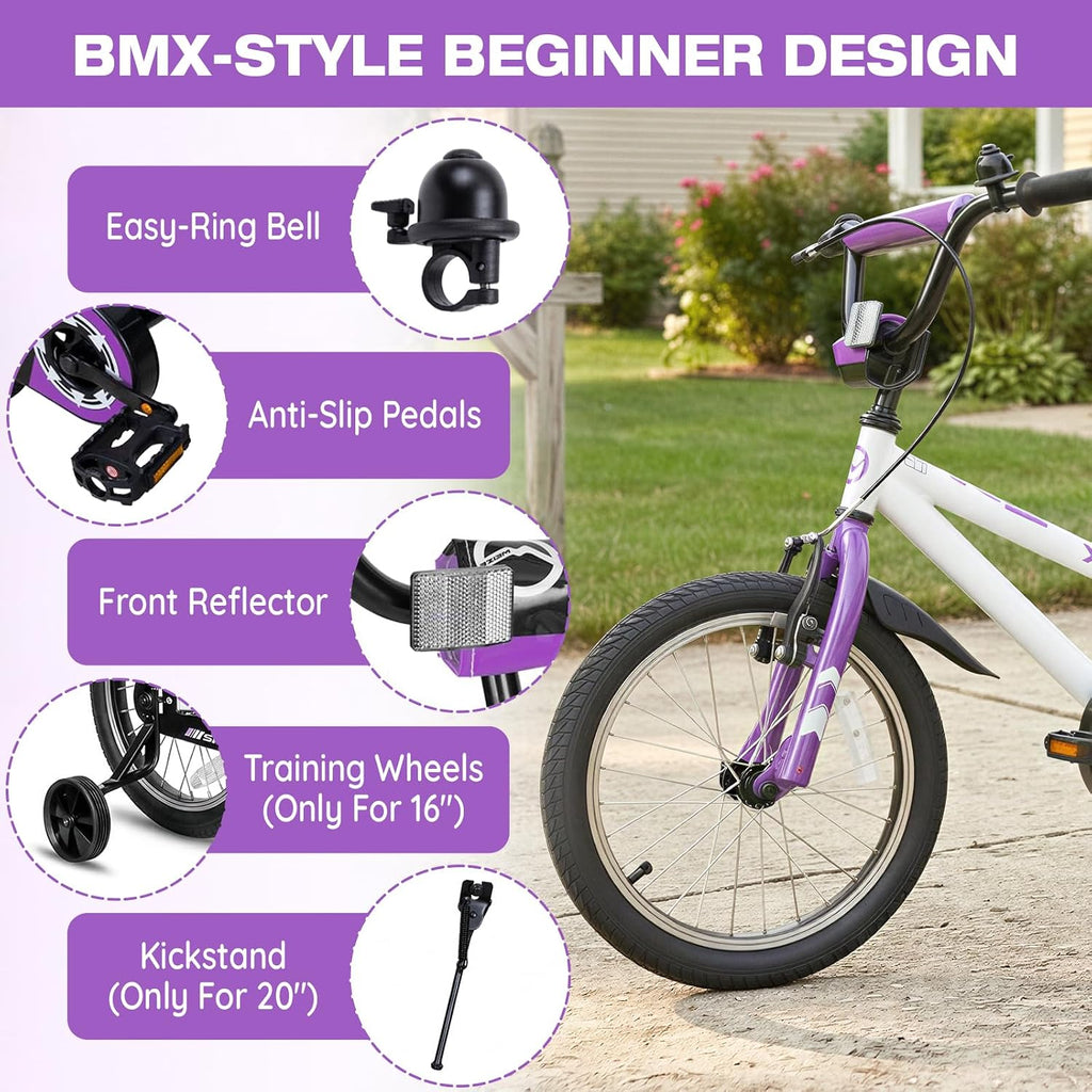 16 20 Inch Kids Bike BMX Style Child Tween Bicycle Rider Ages 4-12 | High Carbon Steel Frame, Adjustable Seat