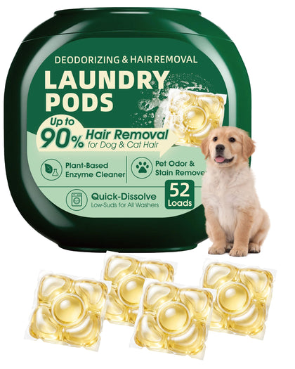Pet Hair Remover Laundry Pods, Pet Odor & Stain Remover, 52 Loads