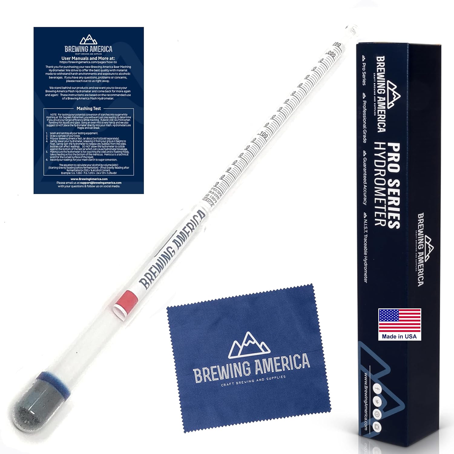 USA-Made Beer Mashing Hydrometer Calibrated at 155 Degrees Fahrenheit - Specific Gravity Pro Series Brewing Triple
