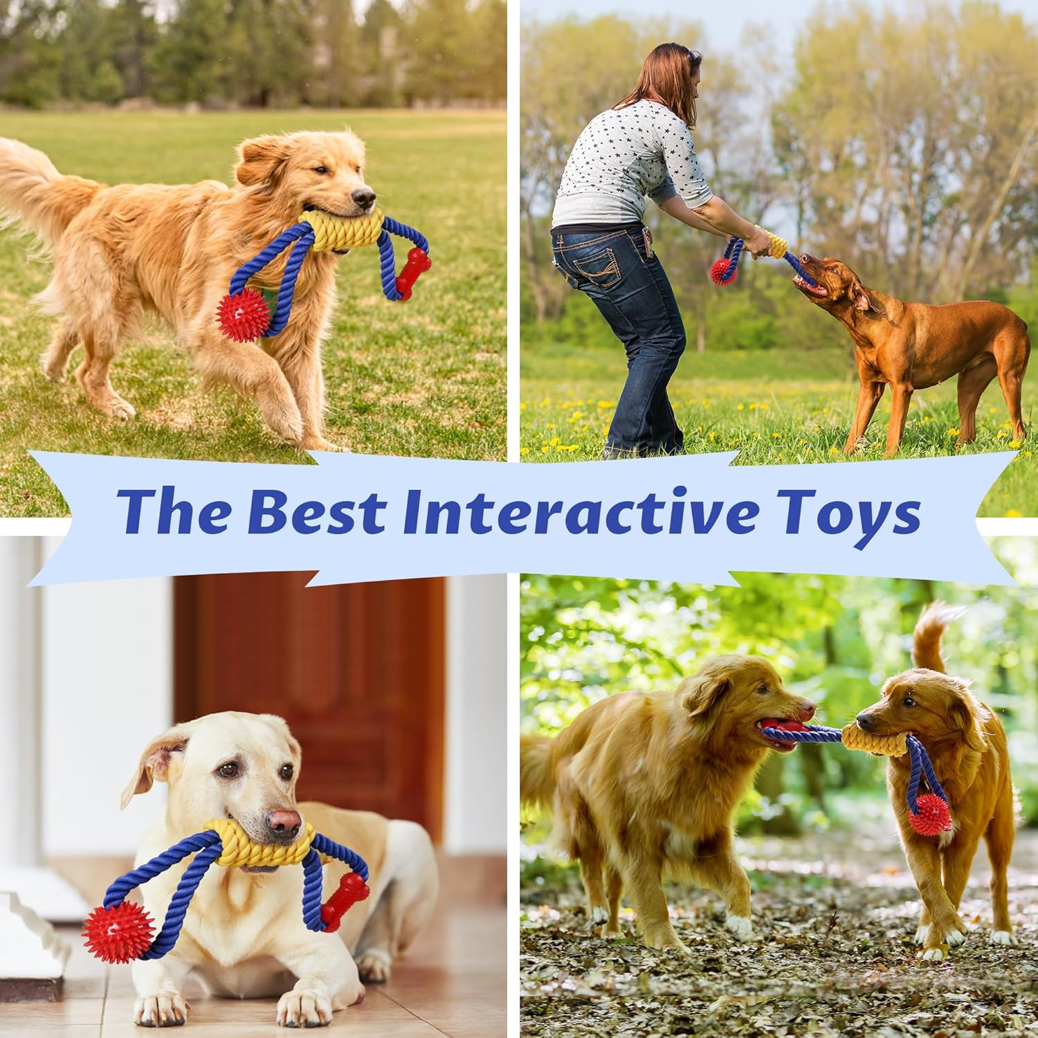 Interactive Dog Rope Toys Tug of War, Tough Dog Toys for Large, Medium & Small Dogs, 100% Cotton Chew Toys for