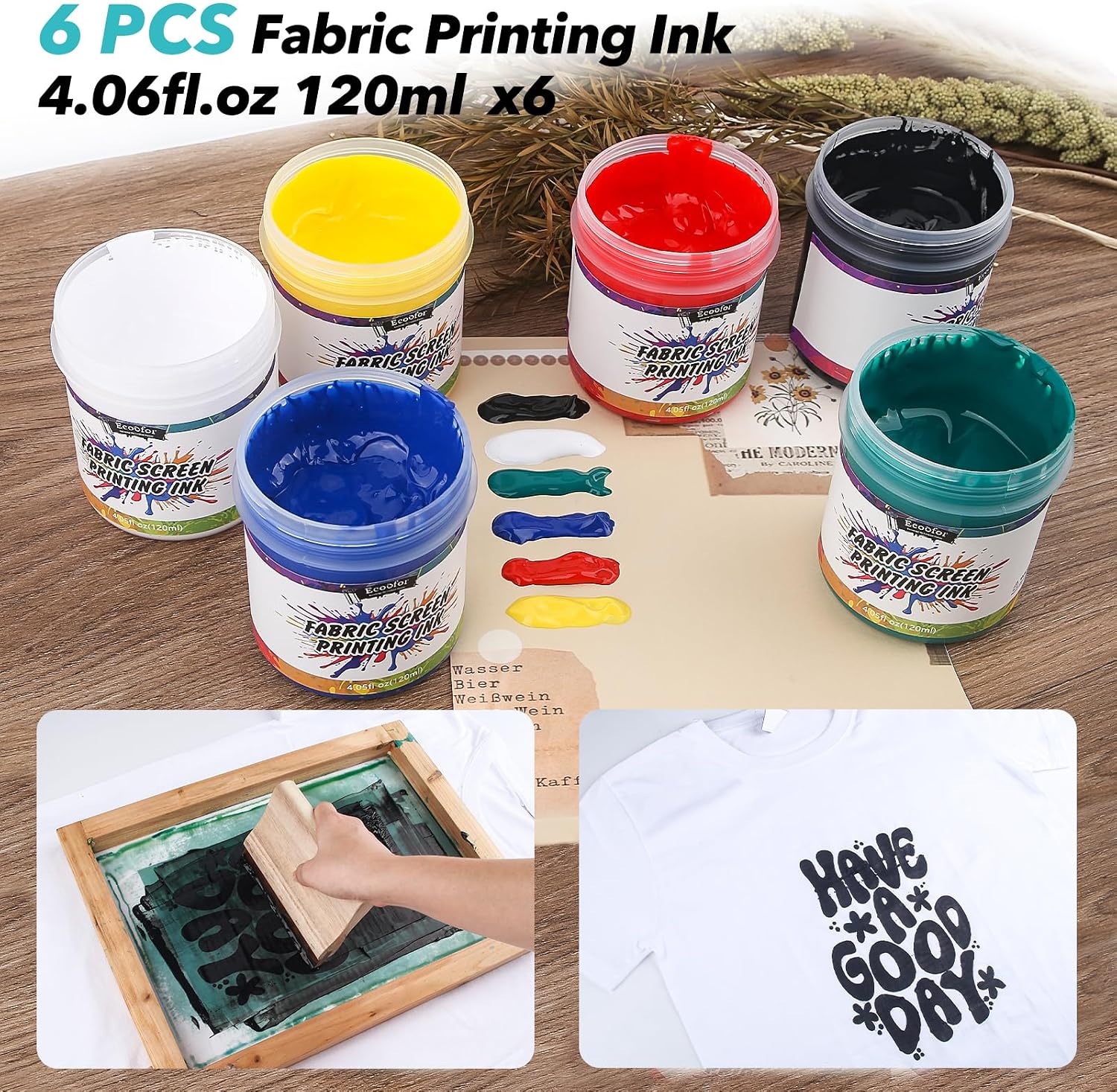 53Pcs Screen Printing Kit All-in-One Set with 50W UV Exposure Lamp, 3 Size Wooden Screen Printing Frames, 6 Color