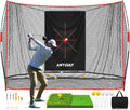 Pro Golf Net, 10x7ft Heavy Duty Golf Practice Net with Mat, Outdoor Indoor Hitting Nets with Noise Reduce Silk Target