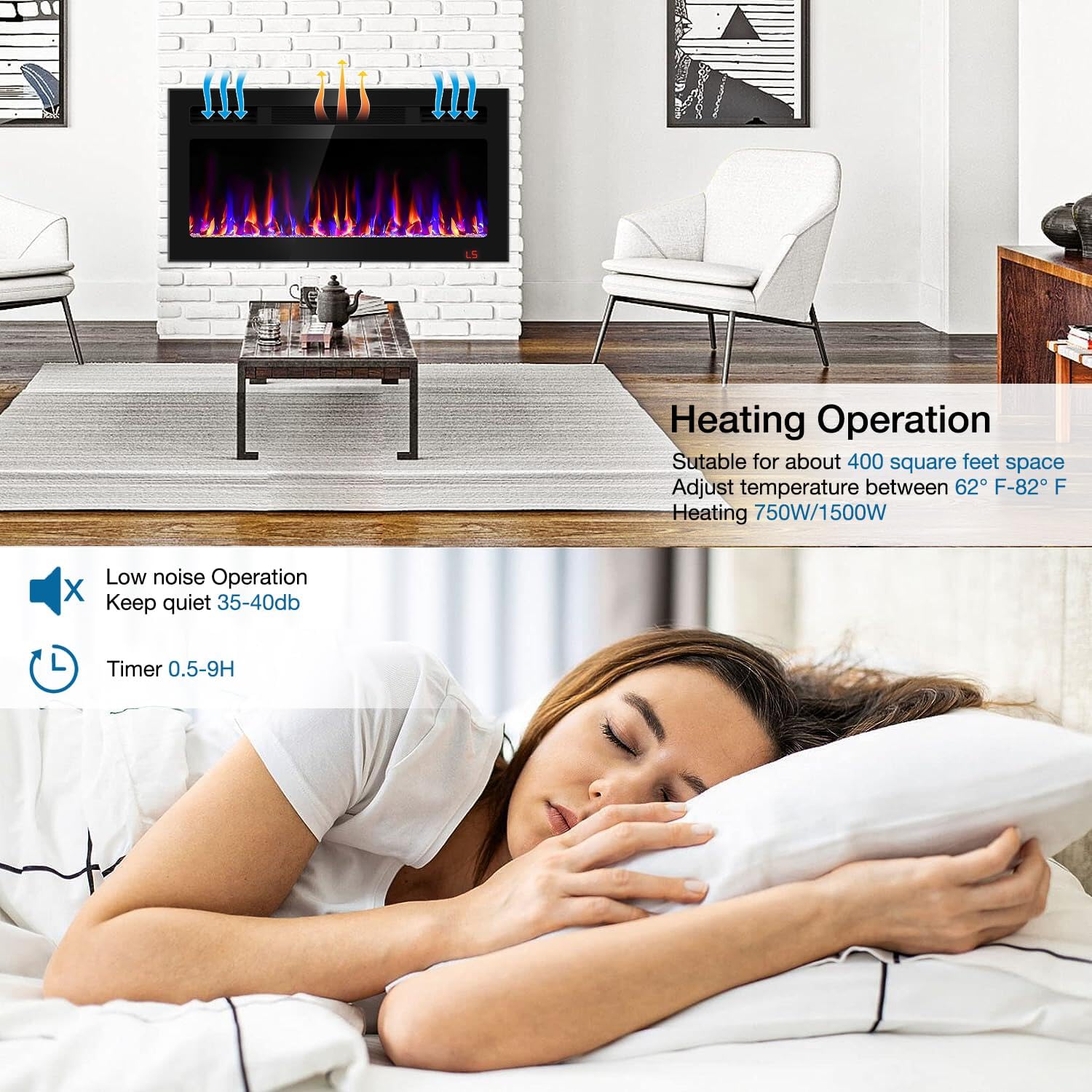 31 Inch Electric Fireplace Recessed and Wall Mounted, Fireplace Heater and Linear Fireplace, Ultra-Thin Electric