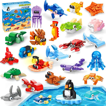 25pcs Building Blocks Bricks Party Favors Toys for Kids Marine Animals Block for Classroom Prizes Birthday Gift