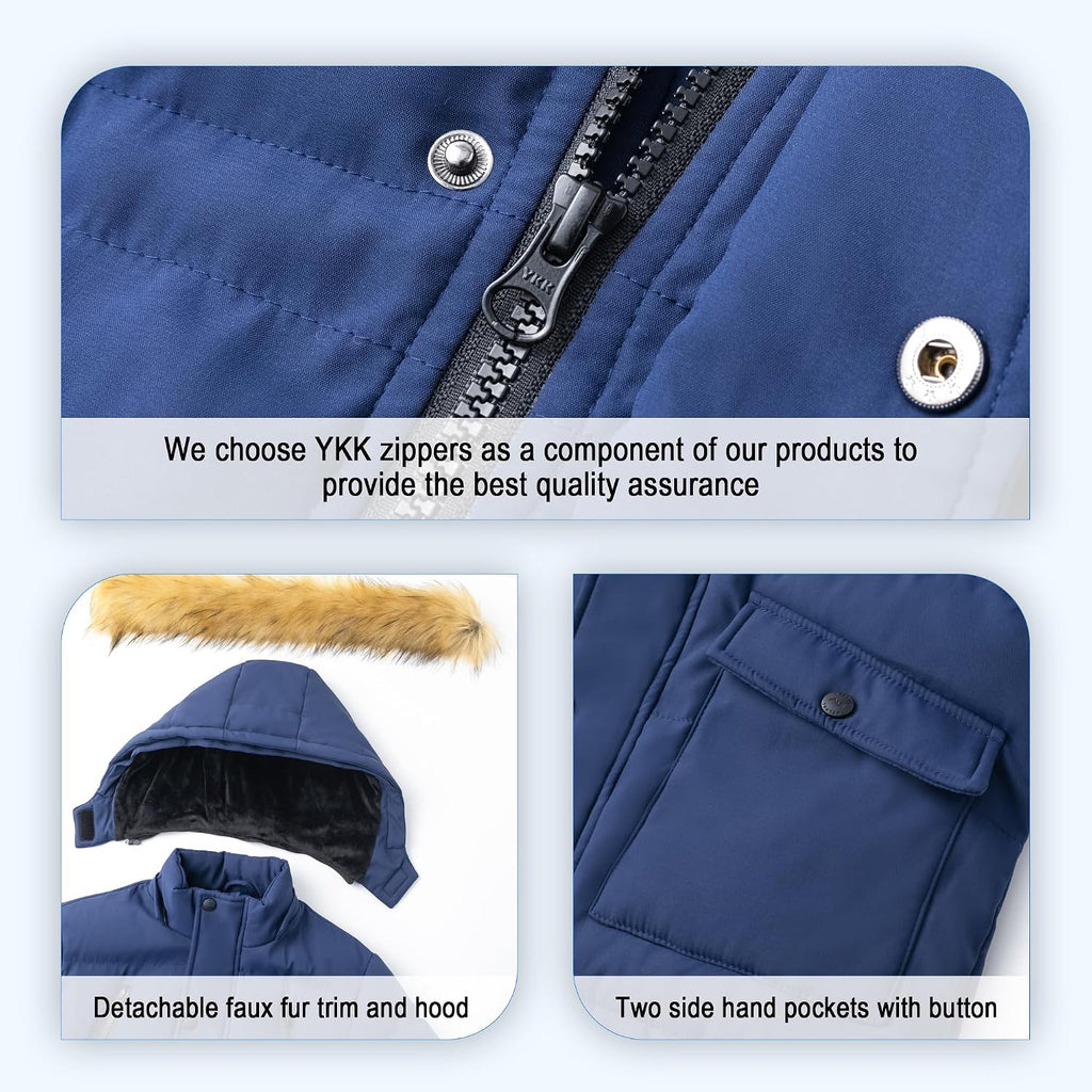 Boy's Winter Coat Waterproof Fleece Lined Parka Jackets Kids Hooded Puffer Outerwear