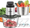 Food Processor with Dual Bowls, 2-Speed Food Chopper & Meat Grinder | 8Cup Stainless & 8Cup Glass Bowls, Upgraded