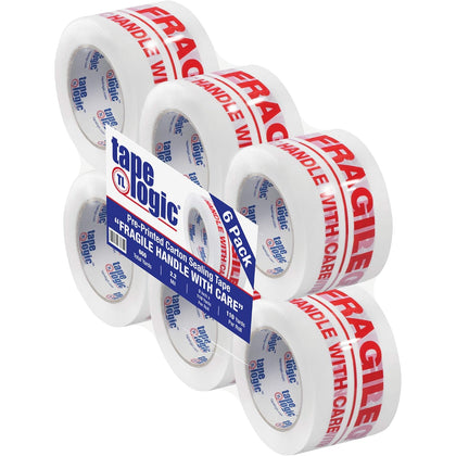 Tape Logic 3 Inch x 110 Yard 2.2 Mil Red/White, Heavy Duty Packing Tape, "Fragile Handle with Care" 6 Pack, Perfect