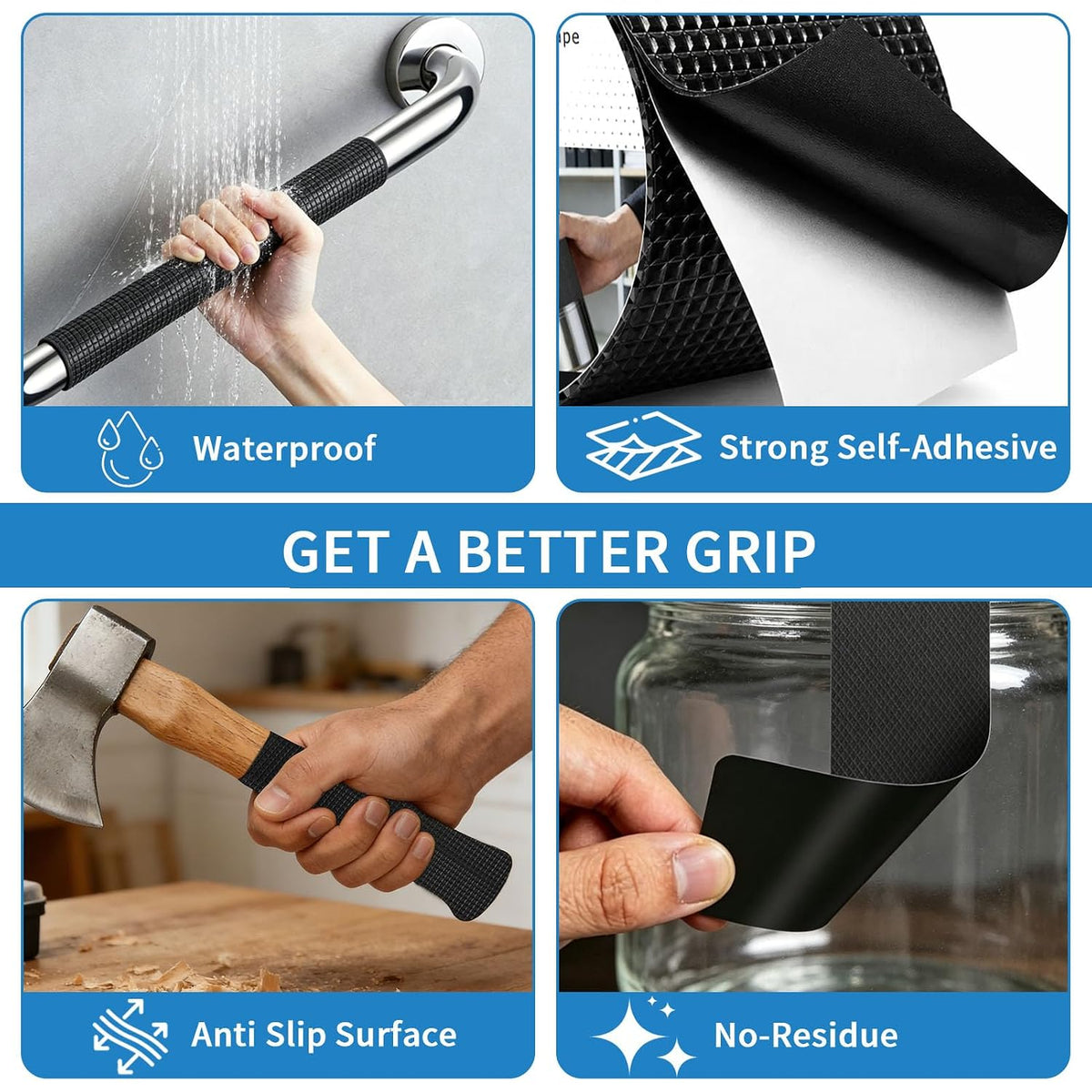 Textured Grip Tape, 4IN x 10FT Strong Anti Slip Rubber Tape, Waterproof & Heat Resistant with High Adhesion for