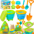 Collapsible Beach Sand Toys for Kids Toddlers, Collapsible Sand Bucket | Sand Sifter Shovels Set with Mesh Bag and