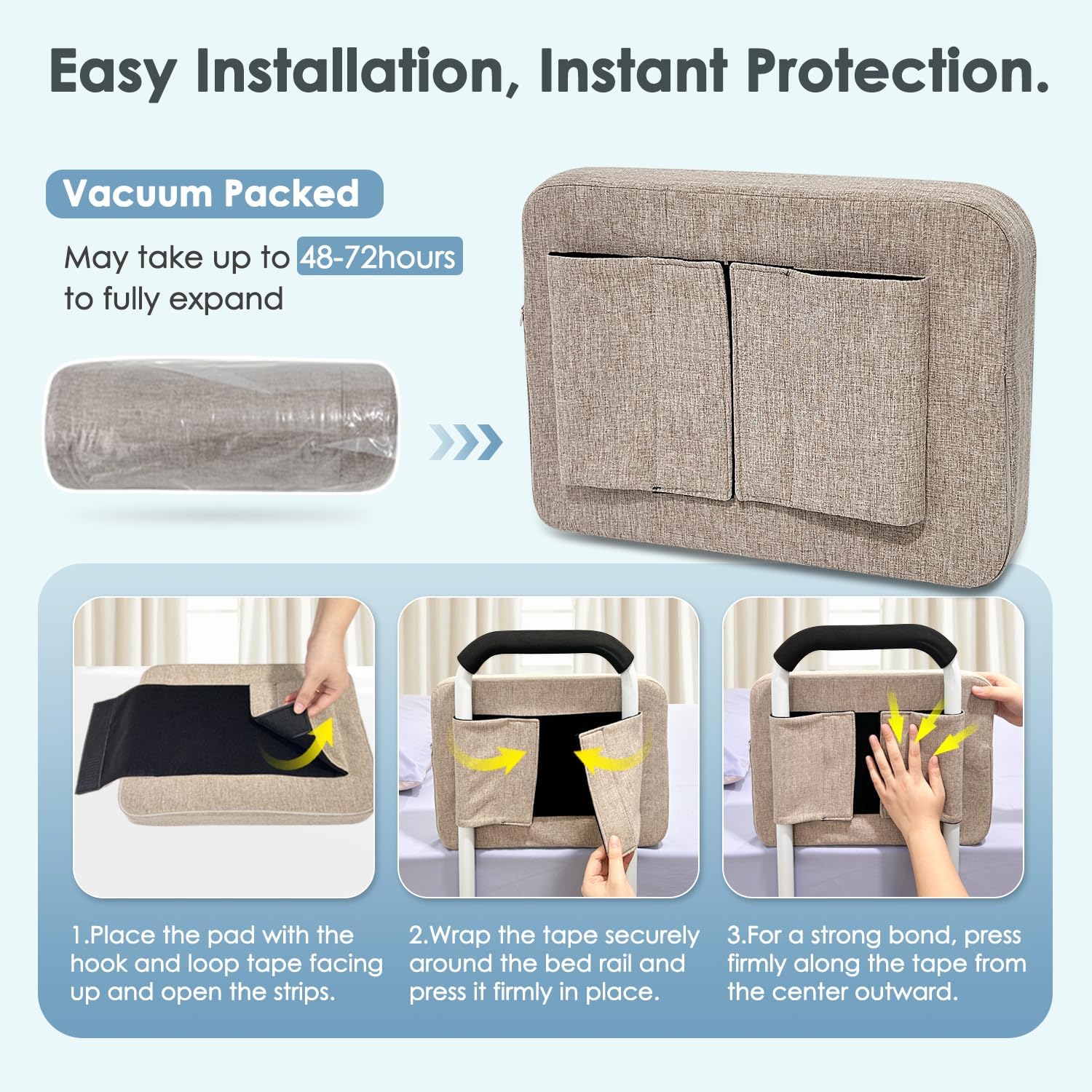 Bed Rails Cover Padding with Foam Bumper & Anti-Collision Guard Rail Cushion | Bedside Fall Protector & Assist Rail