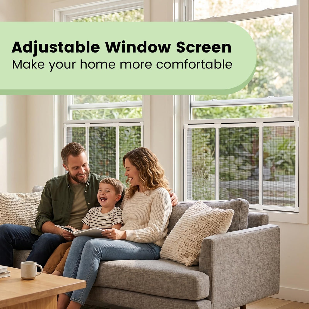 Adjustable Window Screen for Hung Windows, White Expandable Horizontal Sliding Screen, 10" H x 19-36" W with Black