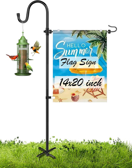 Garden Flag Holder Stand with Shepherd Hook for 14'' x 20'' Flags Upgraded Flagole with 2 Spring Stoppers and 1 Clip