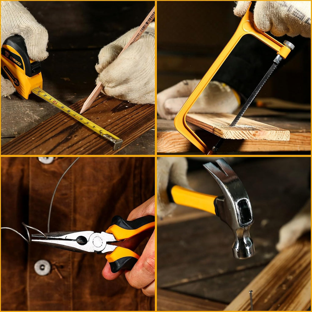 Tool Kit Box Drill Set：DEKOPRO Home Mechanic Toolbox with 12V Power Cordless Drill Hand Repair Tools Sets Combo Kits