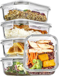 5Pack 22oz Glass Storage Containers with Lids, Glass Meal Prep Food Container Sets with Snap Airtight Lid for