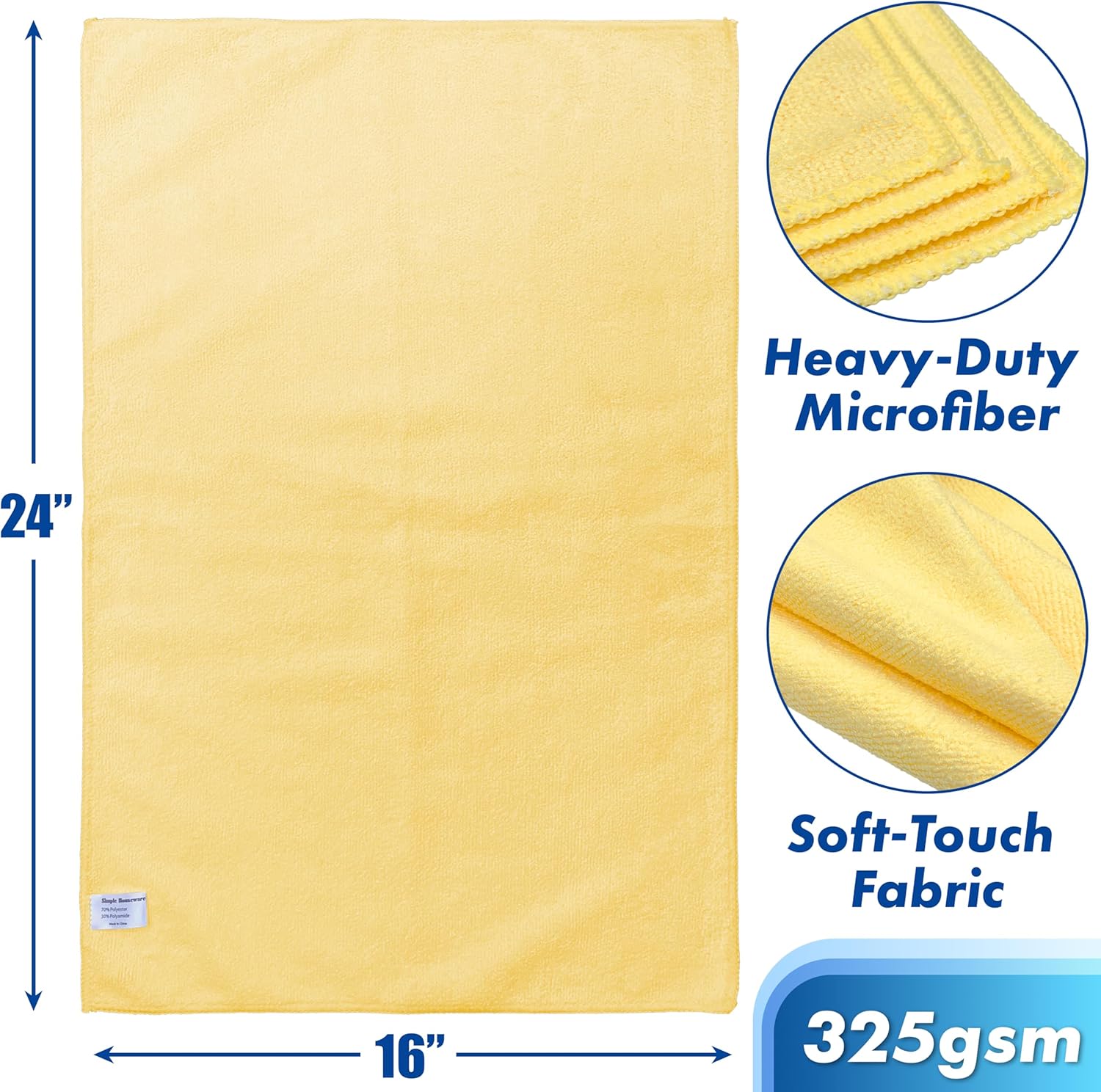 9-Pack Microfiber Cleaning Towels, Heavy-Duty & Reusable Cloths for Home, Kitchen, and Car, 16" x 24", 325 GSM