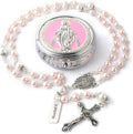 Catholic Miraculous Medal Rosary Glass Pearl Beads with Gift Box