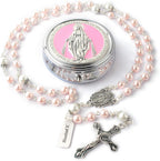 Catholic Miraculous Medal Rosary Glass Pearl Beads with Gift Box