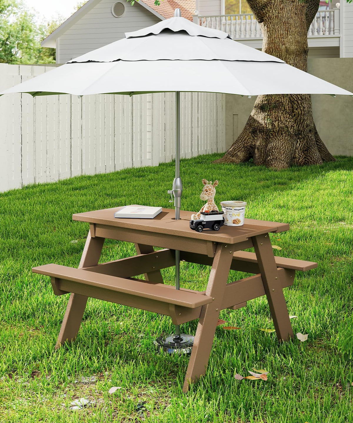 Kids 3-in-1 Sand & Water Table,HDPE Outdoor Convertible Picnic Table w/Detachable Tabletop