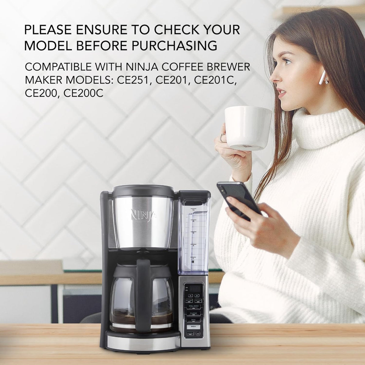12-Cup Glass Coffee Carafe Replacement Compatible ONLY with Ninja Coffee Brewer Maker Models CE251 CE201 CE201C CE200