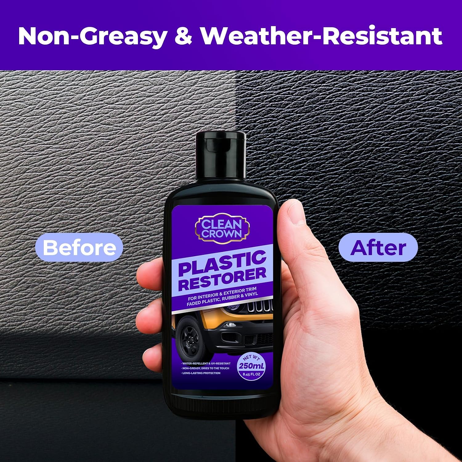 Plastic Restorer for Cars (8.45 fl oz), User Friendly Car Trim Restorer, Quick Plastic Trim Restorer with Free Sponge