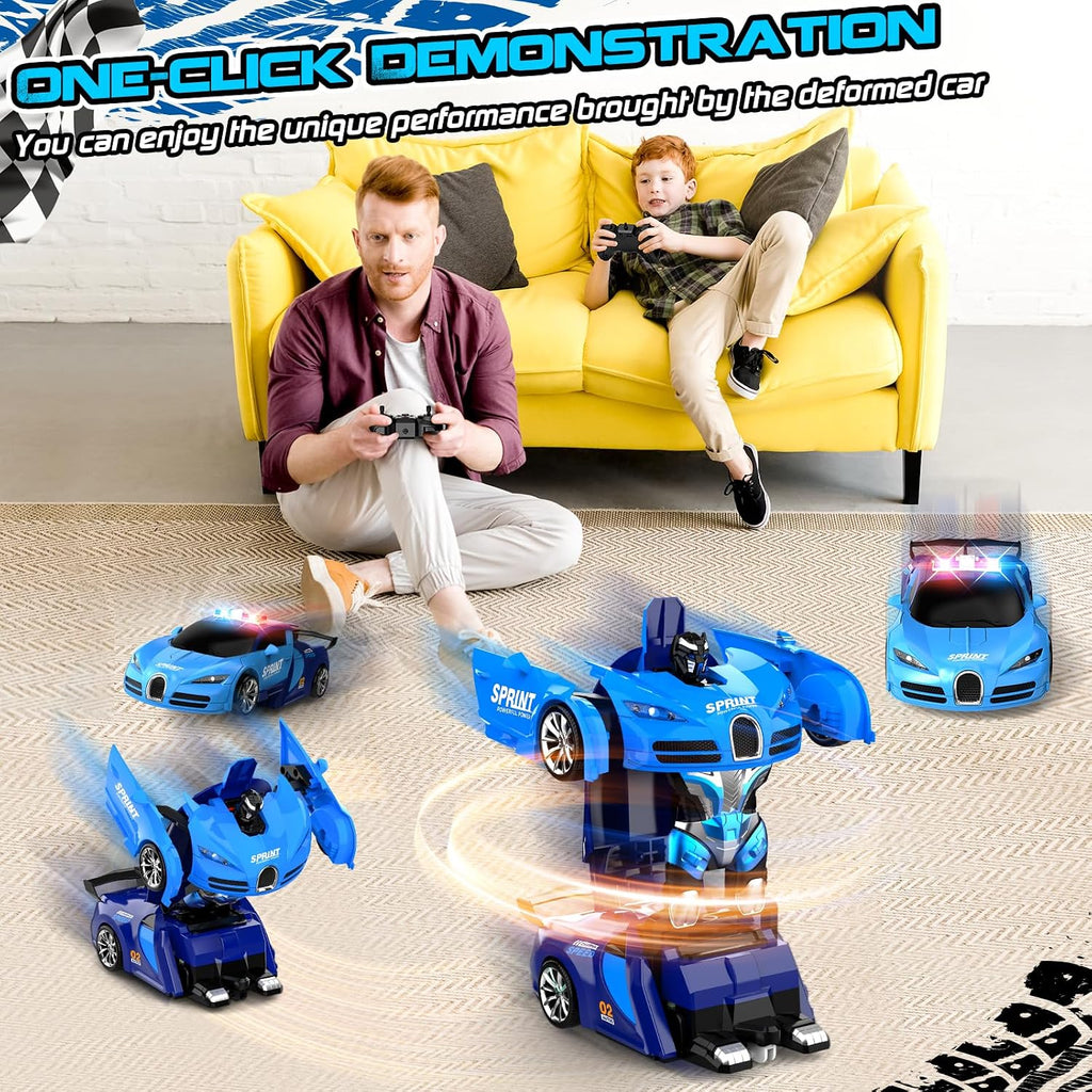 Remote Control Car, One-Click Becoming Robot Transforming Toys Car for Boys, Smooth Deformation, Demo Mode, 360°