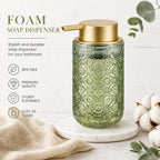 Green and Gold Glass Foaming Hand Soap Dispenser