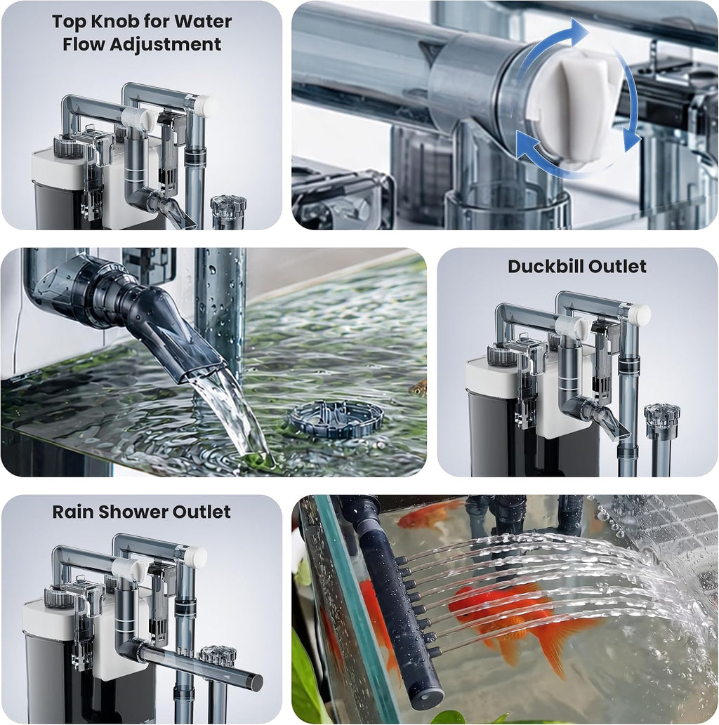 Hang on Back Aquarium Filter for Fish Tanks, Large (7w, 10–20 gal) | 132 GPH, Adjustable Flow Fish Tank Filter with