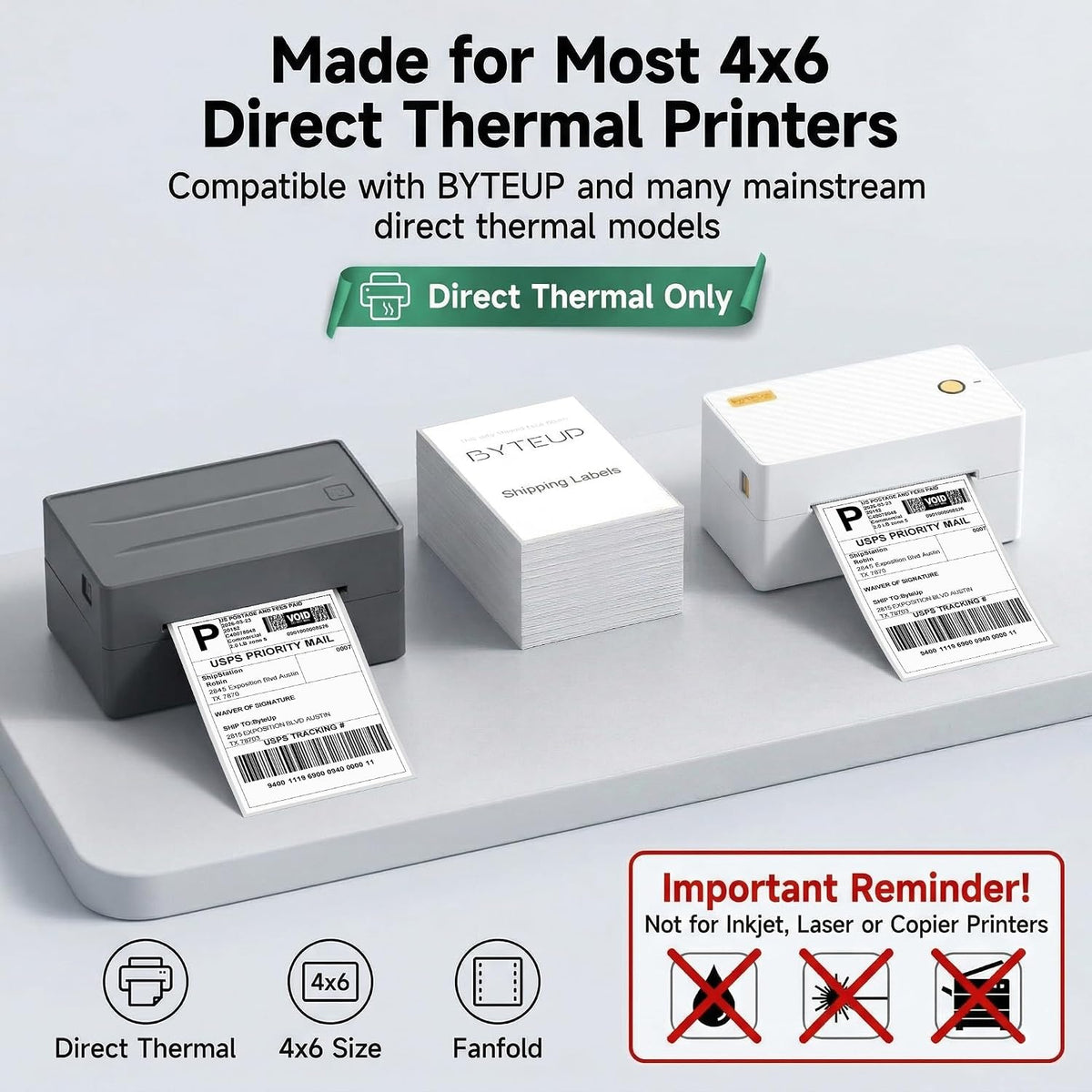 4x6 Thermal Shipping Labels 4000 Fanfold for FedEx UPS USPS