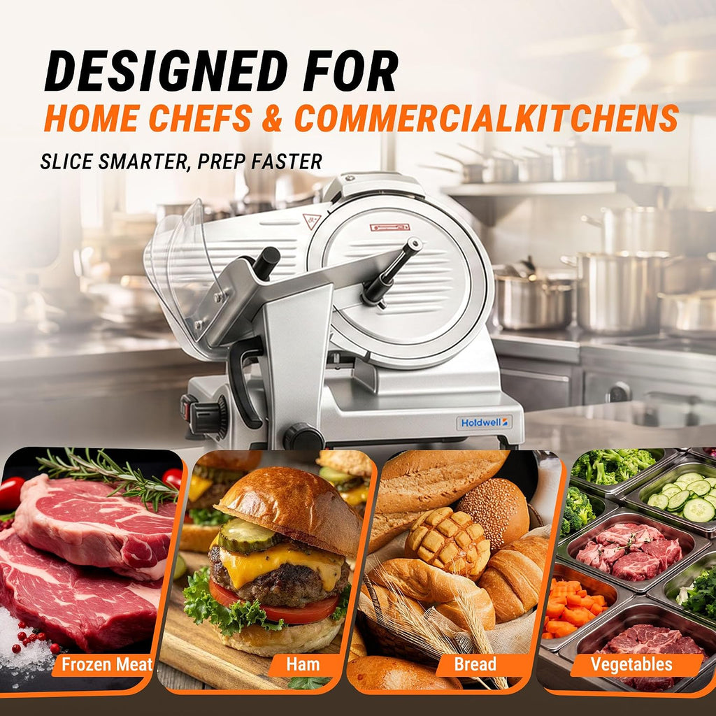 240W Electric Meat Slicer Commercial, 10" Adjustable Carbon Steel Blade
